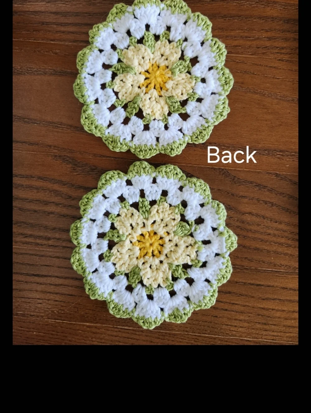 Coasters Handmade Crochet Floral in Yellow, White & Light Green